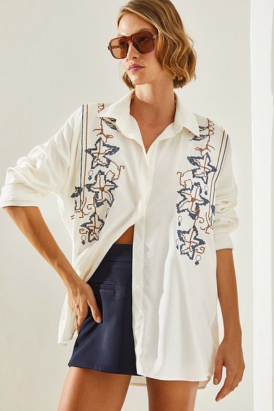 Bianco Lucci Cămașă oversize pentru femei cu model brodat - 5928 60251479
