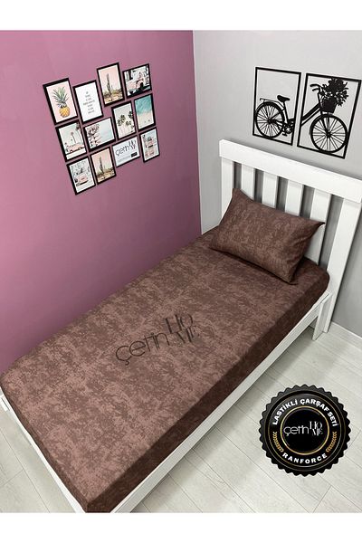 Çetinhome Fabric Fitted Sheet Set - Single Size 3 Shadow Chocolate