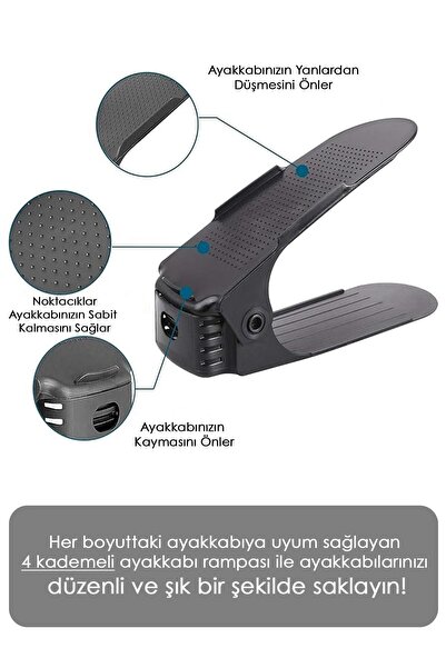 Meleni Home 10'lu Tekli Ayarlanabilir Ayakkabı Rampası - Dolap İçi Ayakkabı Düzenleyici Organizer