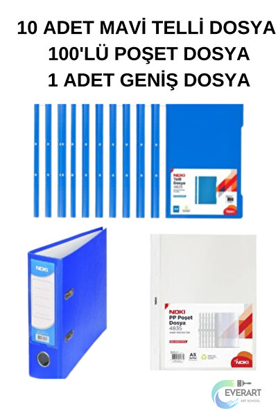 everart 100'lü Poşet Dosya 10'lu Mavi Dosya 1 tane Geniş Dosya