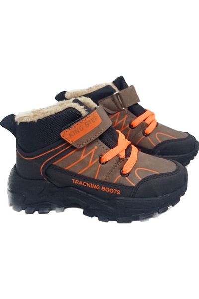 İpek King Step Children's Brown Lace-Up Fur Lined Light Sole Boots