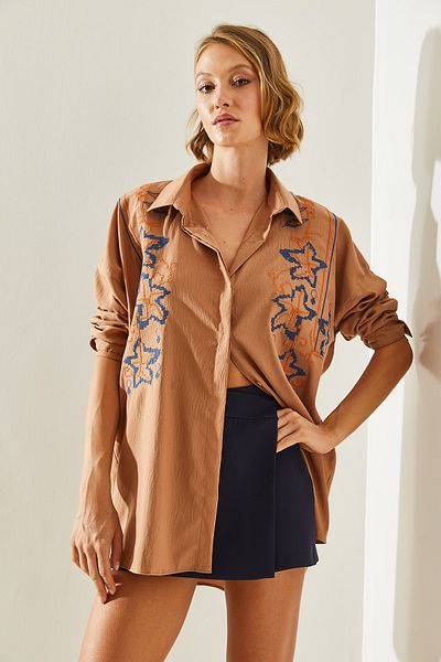 Bianco Lucci Γυναικείο πουκάμισο Oversize με κεντημένα σχέδια - 5928 60251479