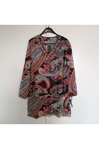 Butik Tülin Otantik tülbent çok renkli desenli yoğun boncuk nakışlı büzdürme ...