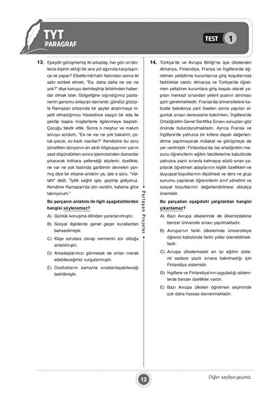 Parlayan Projeler 2025 TYT Sağlam Paragraf Soru Bankası 25x25 Deneme Formatında Parlayan Projeler