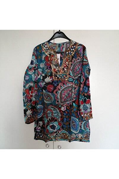 Butik Tülin Otantik tülbent çok renkli desenli pul boncuk gümüş taş yoğun el ...