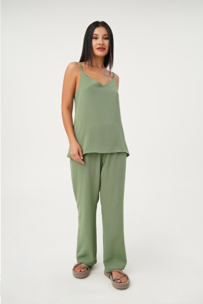 Hipo Trend Green Thin Strap Crepe Double Set