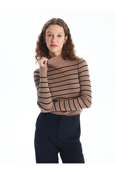 LC Waikiki LCW Vision - Striped Long Sleeve, Half Turtleneck Women's Knit Sweater