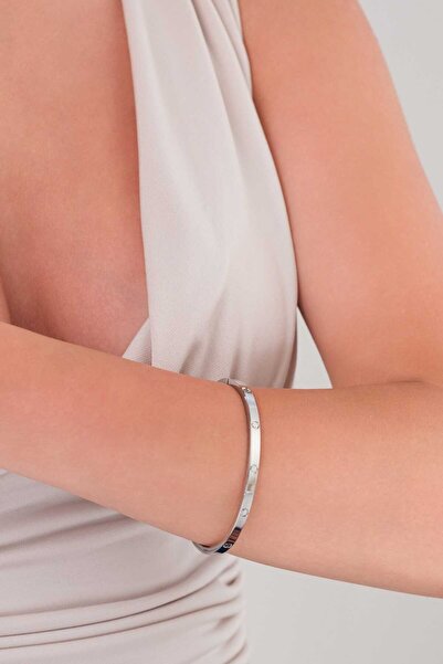 LUCİ LONTANE Taş Detaylı Gümüş Renk Kelepçe