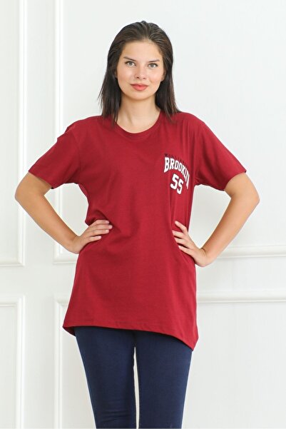 Bestenur Бордовий футболка з принтом Brooklyn 1076