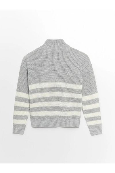 LC Waikiki LCW Vision - Stand Collar Striped Women's Knitwear Sweater, Long Sleeve