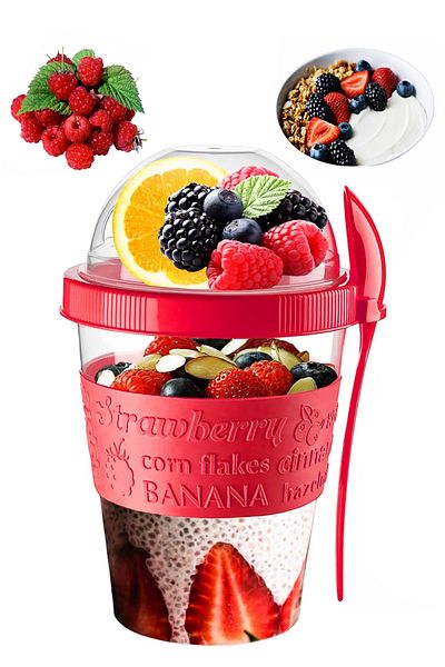 Soillium Take'n Go 600 ML Yogurt Container with Lid - with Spoon and Fruit, for Nutrition and Lunch Box