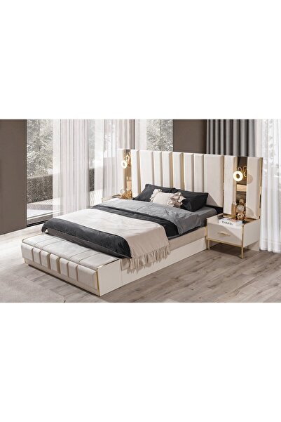 Luxehome Alyans Kendinden Bazalı Karyola Başlık 2 Adet Komodin ve Bench