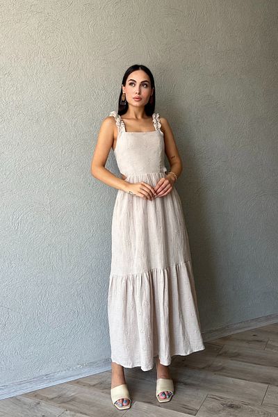Seda Yalçın Atelier Ruffled Beige Patterned Tie-Up Dress