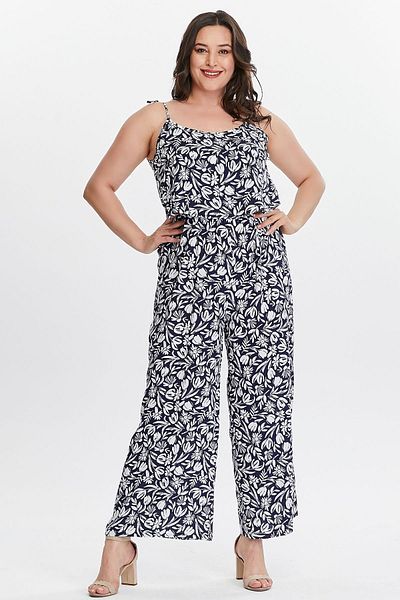My ELİF Tekstil Women's Navy Blue Floral Print Woven Jumpsuit