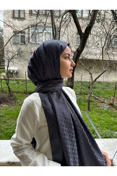 shalby Hijab Silky Cotton Jacquard Lory Pattern Shawl Anthracite