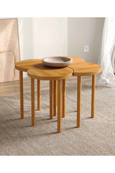 woodizy Doğal Masif Ahşap Yonca Orta Sehpa Takımı