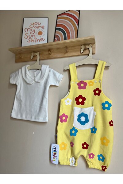 Miraydın Butik Set of 2 Baby Girl Summer Jumpsuit - 100% Daisy Detail, Short Sleeve