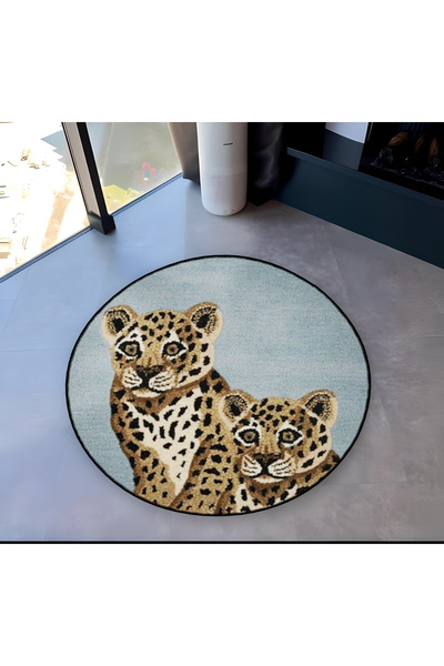 Rugs Modern Halı Mira Round Two Baby Tiger Detailed Woven Base Modern Decorat...