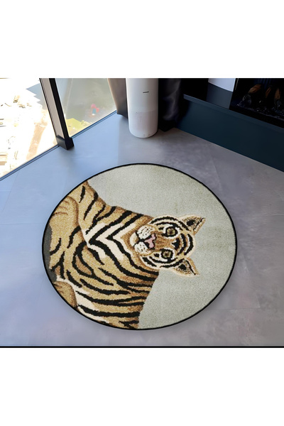 Rugs Modern Halı Mira Round Tiger Detailed Woven Base Modern Decorative Carpe...