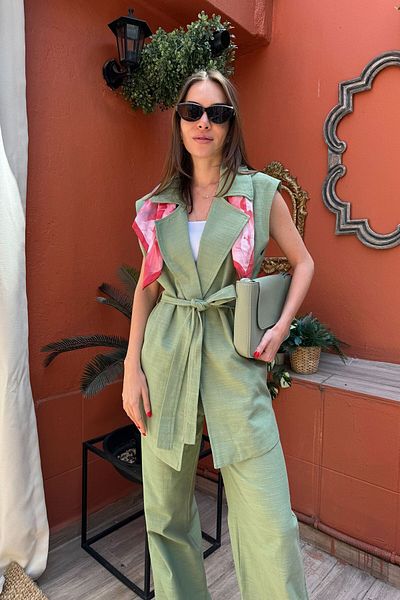 MAGARDE MİNT Linen Belted Suit Set