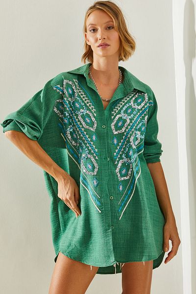 Bianco Lucci Embroidered Sequin Oversize Women's Shirt - 5948 60251481