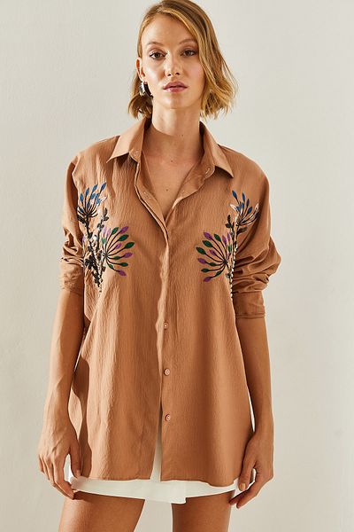 Bianco Lucci Dámská košile oversize vyšívaná Stone Leaf – 5929 60251482