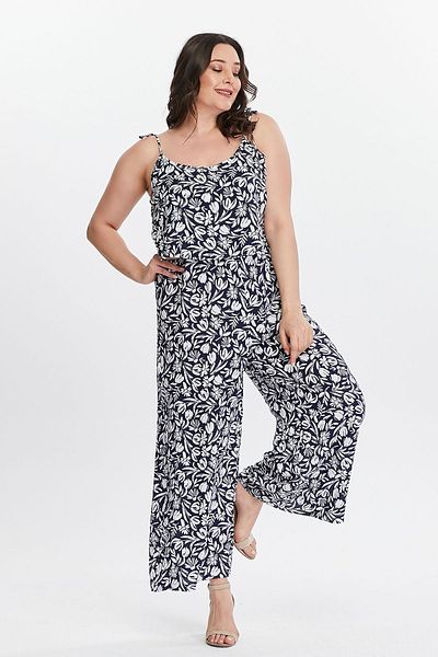My ELİF Tekstil Women's Navy Blue Floral Print Woven Jumpsuit
