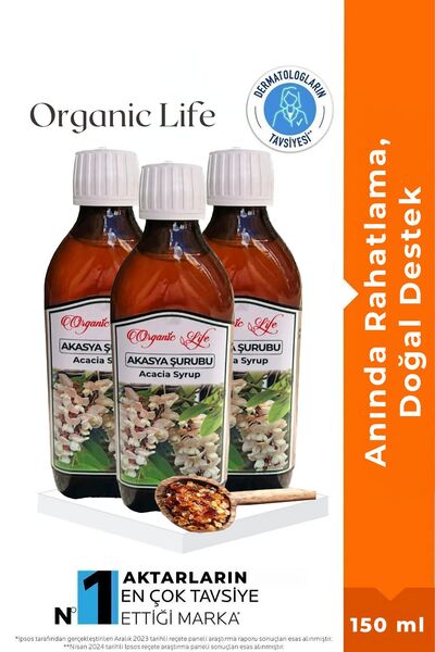 organic life 3 Adet Acacia Akasya Gamı Şurubu 150 ml Acacia Syrup Bitki Özler...