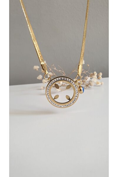 Feride قلادة نسائية بلون فولاذي 316L - ربع، مضادة للحساسية، مضمونة، 45 سم