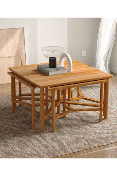 woodizy Doğal Masif Ahşap Karezen Orta Sehpa Takımı