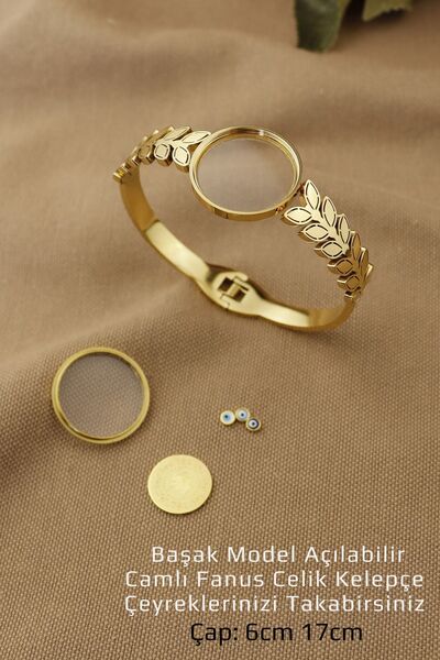 Feride Çeyrekli Kelepçe Camlı 316l Çelik Başak Model Çeyrekli Bileklik - 6cm Çeyrek Dahil Değildir