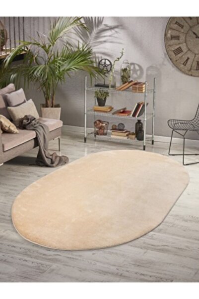 KEVLİNE Yıkanabilir Kaymaz Taban Puffy Peluş Oval Halı Yolluk