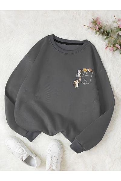 Revasser Dámská mikina Colorful Cat Special Printed Oversize - Crew Neck