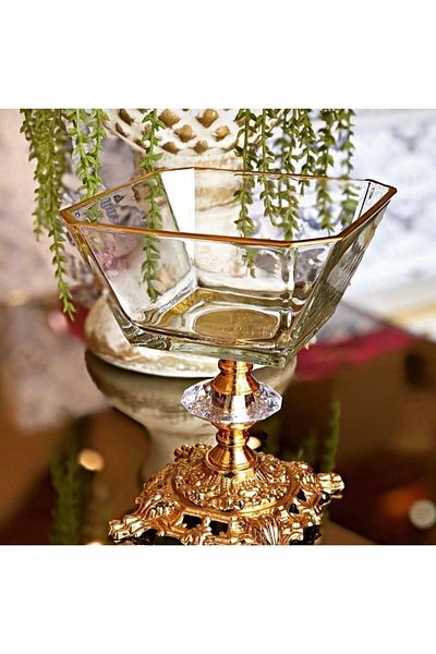 ART GLASS Metal Leg Glass Dessert Ice Cream Snack Bowl Gold Set of 6
