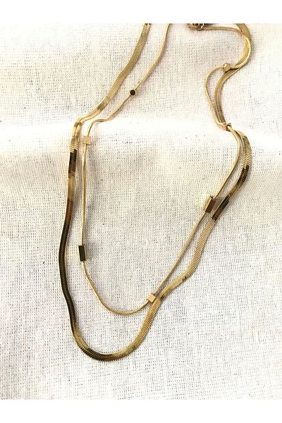 MagMan VİP Product New Model - Double Steel Necklace with Snake Chain and Cube Detail