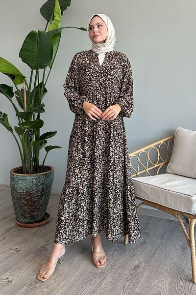 InStyle Φόρεμα Bitter Brown Viscose - Crispy Balloon Sleeve