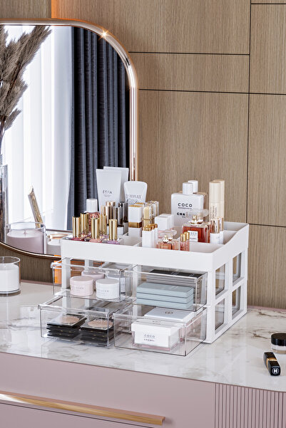 Pufwin Home Paris Xl 4 Çekmeceli Makyaj Kozmetik Banyo Yüz Serumu Masa Düzenleyici Saklama Kutusu Organizer