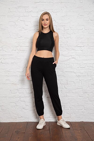 MyBen Γυναικείο φούτερ με μαύρη τσέπη με λεπτομέρεια ελαστικό πόδι Slm048