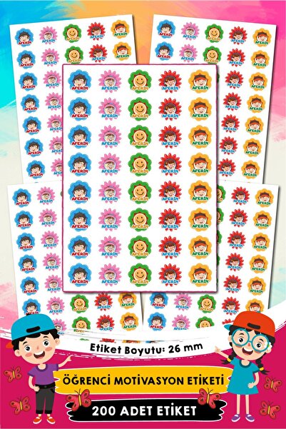 Etkinlikdenizi Çiçek Çocuklar Aferin Etiketi 5x (40 ADET)