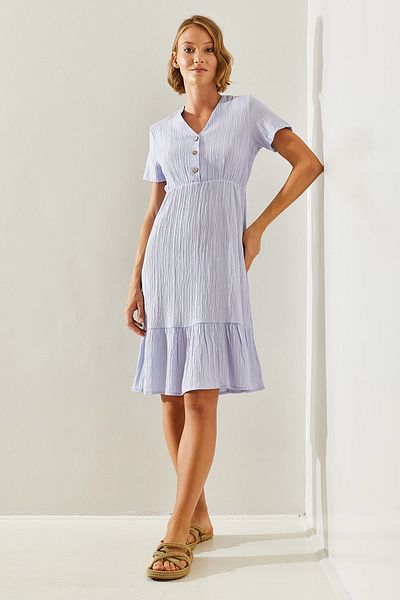 Bianco Lucci V-Ausschnitt Musselin Basic Kleid - Kurzarm 2282 60251464