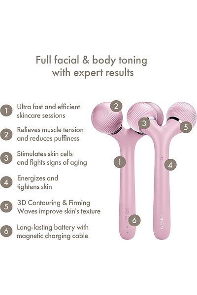 Geske Sonic Facial & Body Roller | 4 in 1 | Facial & Body dermaroller| derma stimulator lPink