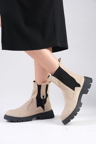 Mio Gusto Hera Beige Elastic Thick Soled Women's Boots