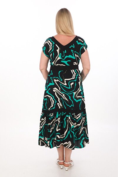 etselements X MODAPO - Πολύχρωμο γυναικείο φόρεμα βισκόζης με αξεσουάρ ροζ ζωνών