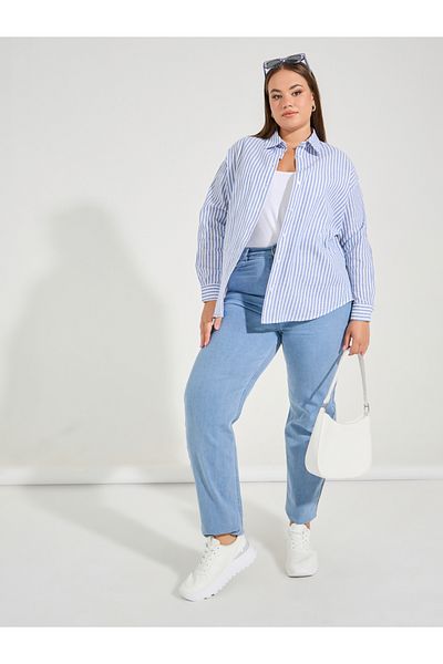 Styli Plus Size Striped Button Placket Oversized Shirt