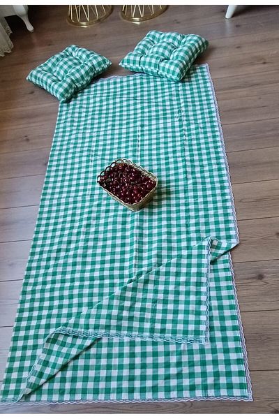 Marin Tasarım Evi GREEN Picnic Cloth Set - 2 Pieces 40x40 and 170x150 Table Cloth