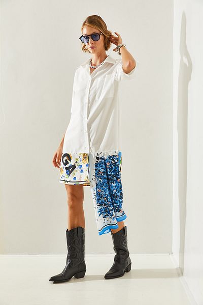 Bianco Lucci Asymmetrical Satin Shirt Dress - Skirt Detail, Women's, 21262 60251492