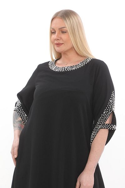etselements X MODAPO Rochie midi de mărime mare cu perle drepte pentru femei