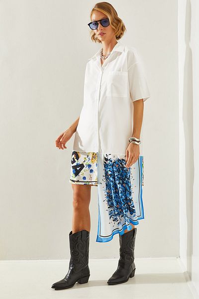 Bianco Lucci Asymmetrical Satin Shirt Dress - Skirt Detail, Women's, 21262 60251492