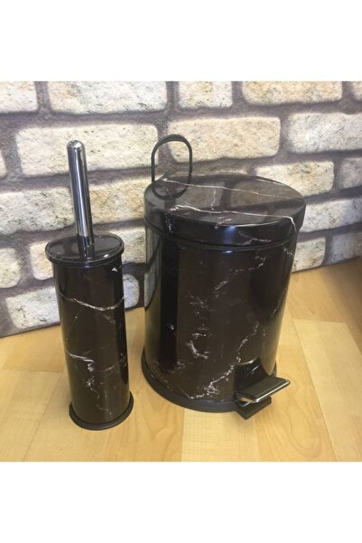 Genel Markalar Mermer Desenli Çöp Kovası Kutusu Seti 5 Litre Kova Klozet Fırçası