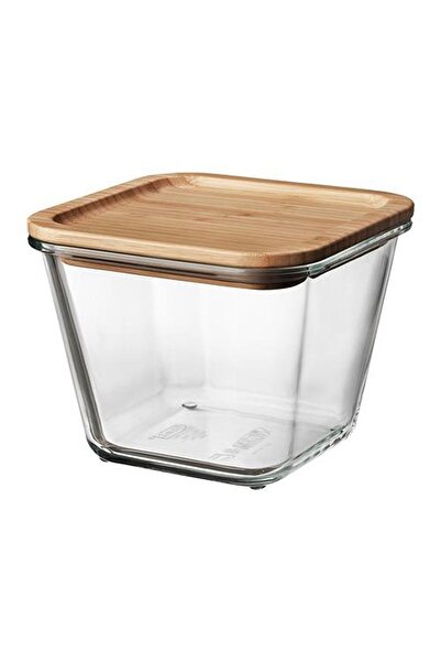 IKEA 365+ 1,2 Lt Bambu Cam 15x15x12 Cm Vakumlu Kare Bambu Kapaklı Saklama Kab...